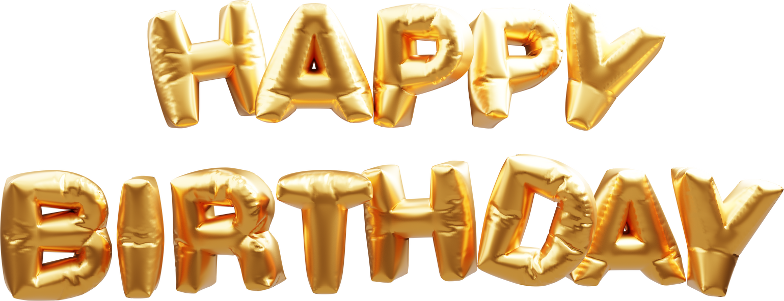 Golden Happy Birthday Phrase with 3D Balloon Fonts. Happy Birthday Congratulation Banner with 3D Golden Balloon Fonts.